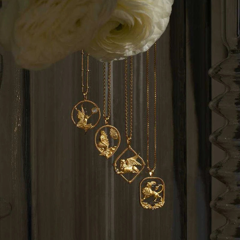 Flying Lion -  Gold Plated Pendant Necklace