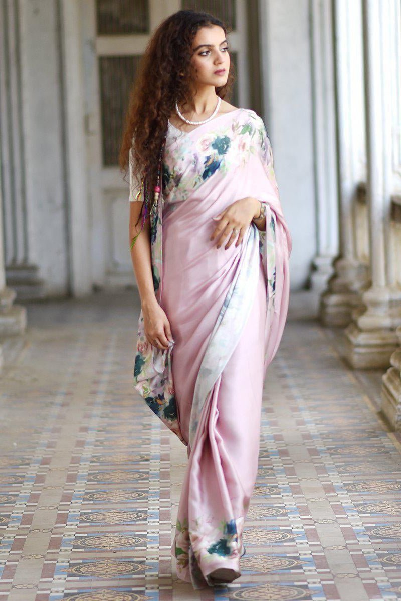 Buy-Blushing Fields - Satin Saree-Cyahi-Online