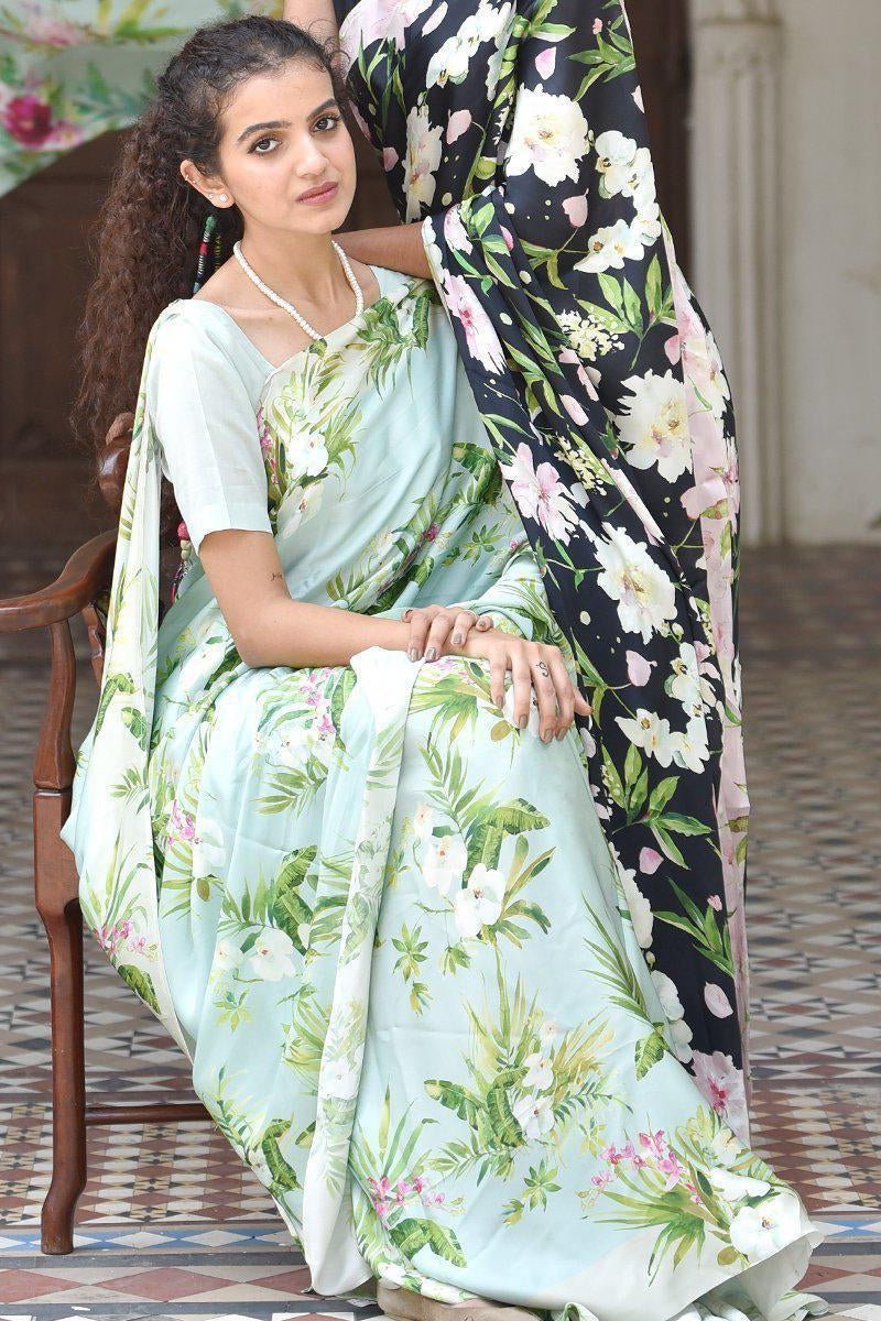 Buy-Orchids Sway - Satin Saree-Cyahi-Online