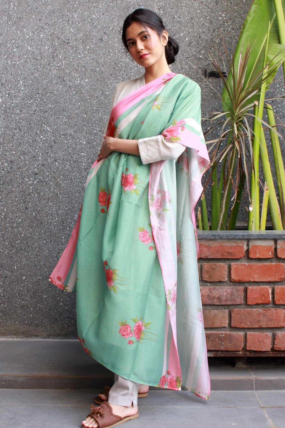 Peonies Charm - Chanderi Dupatta