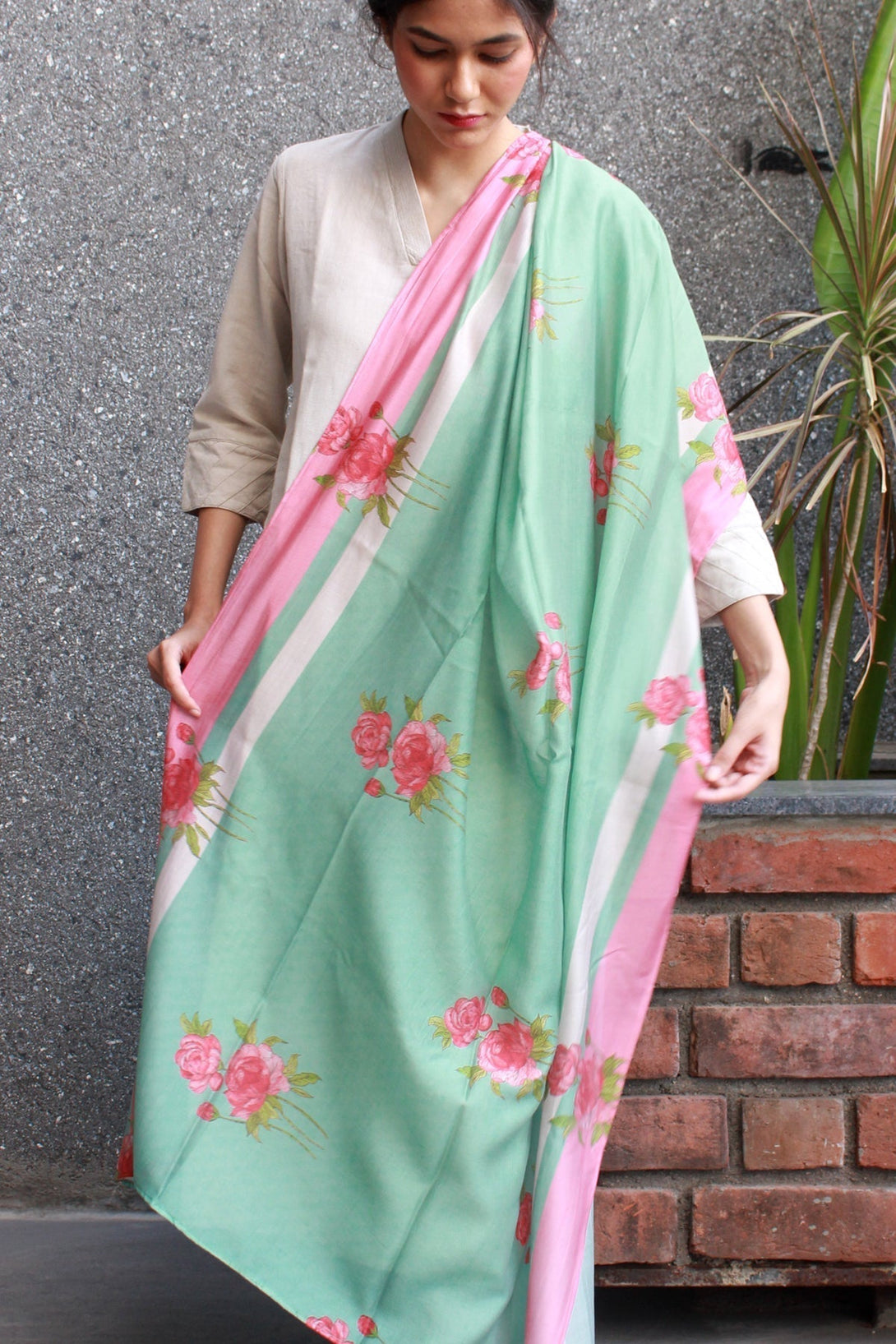 Peonies Charm - Chanderi Dupatta