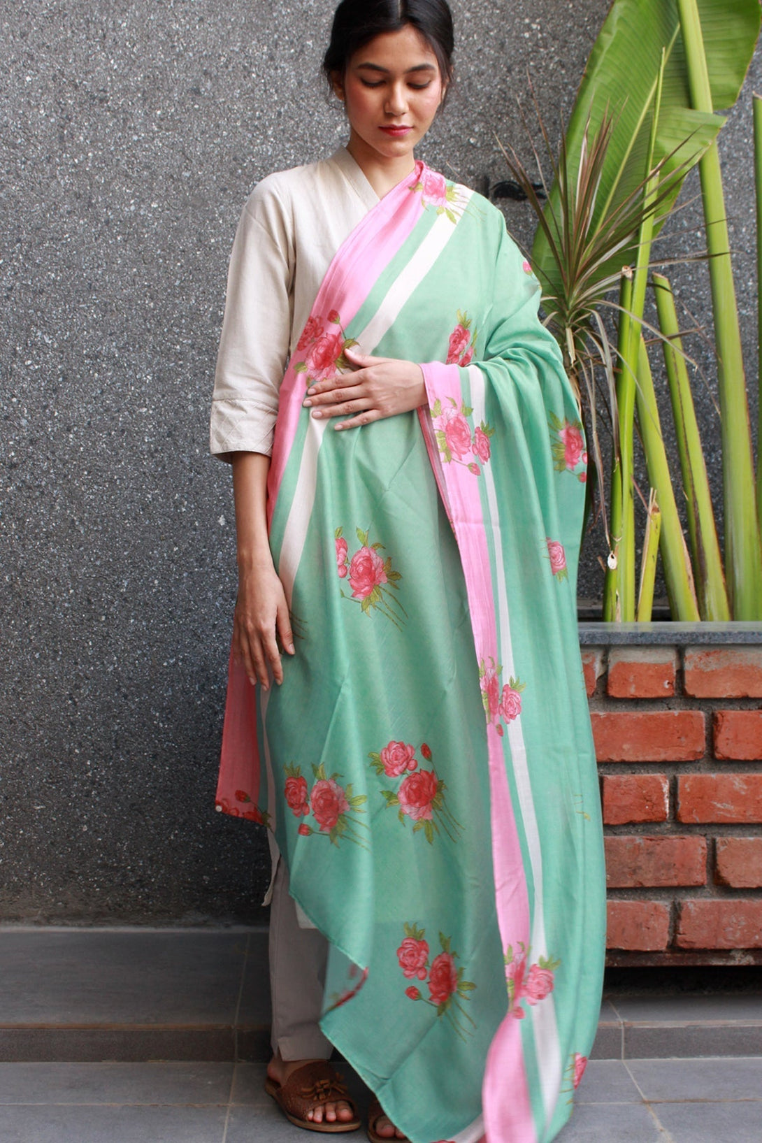 Peonies Charm - Chanderi Dupatta