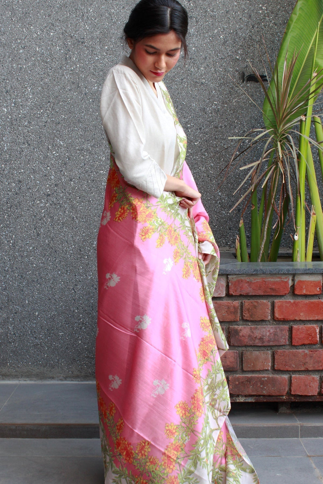 Pink Sunshine - Chanderi Dupatta