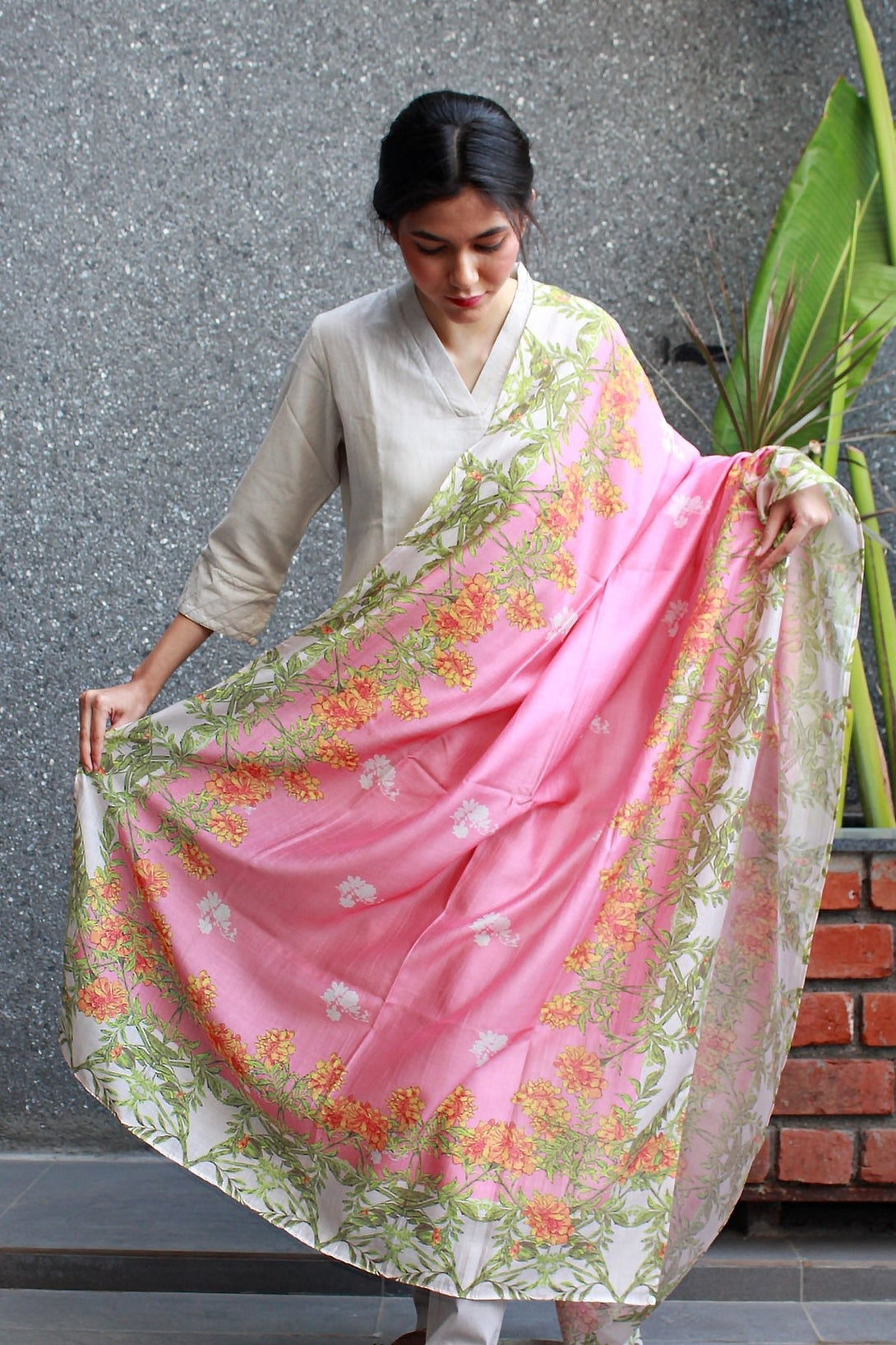 Pink Sunshine - Chanderi Dupatta