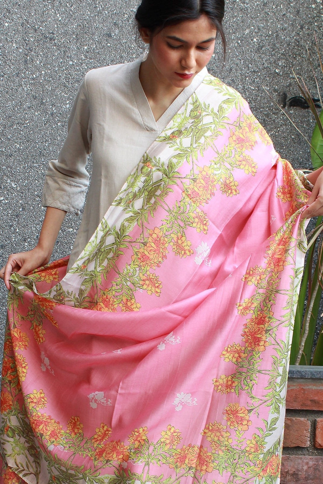 Pink Sunshine - Chanderi Dupatta
