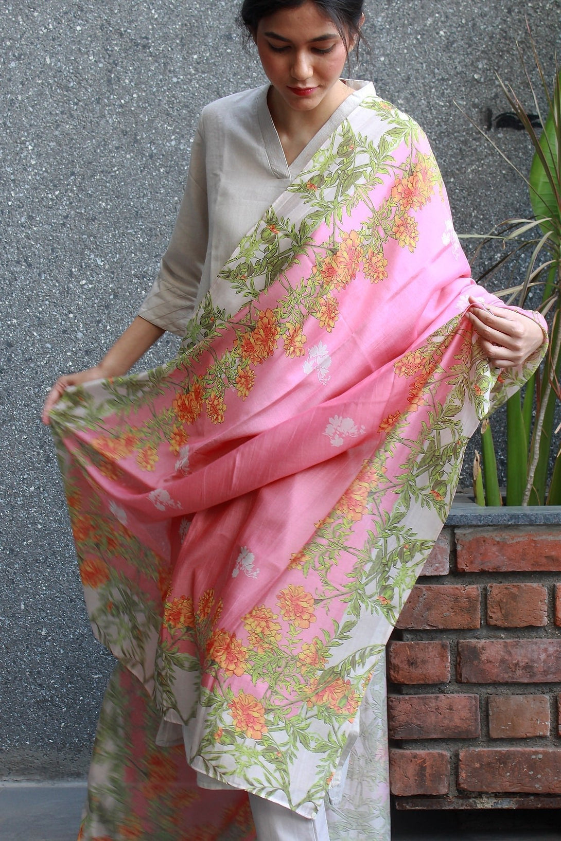 Pink Sunshine - Chanderi Dupatta